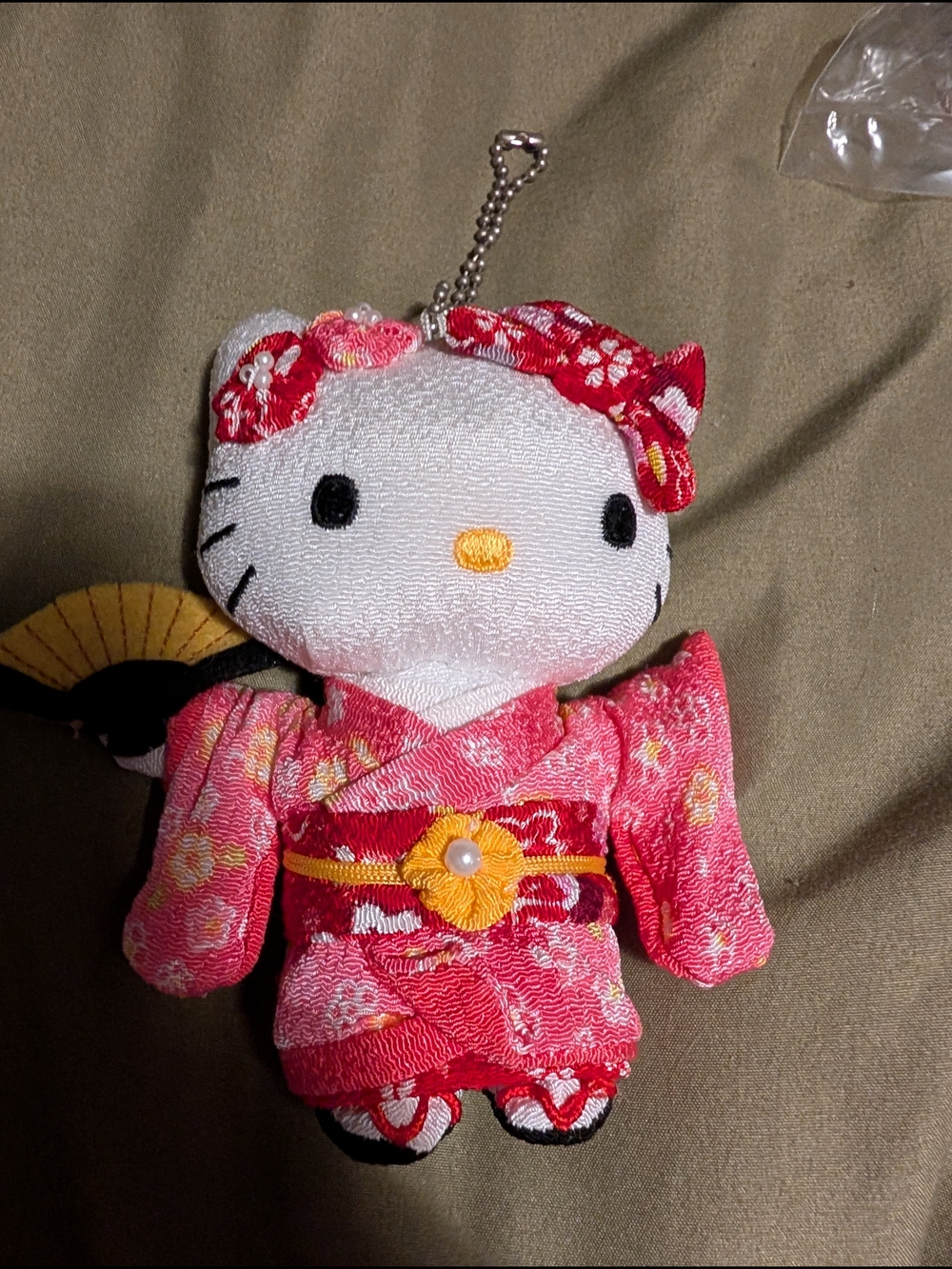 Hello Kitty Pink Kimono Plush Keychain with Yellow Obi Flower